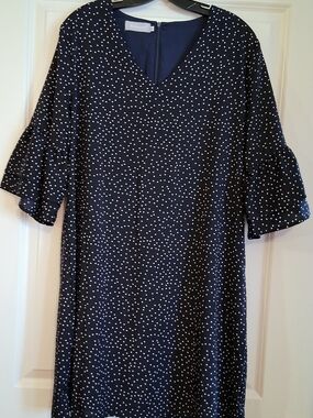 BELONGSCI Women's Sweet & Cute V-Neck Bell Sleeves Shift Mini Dress Size XL